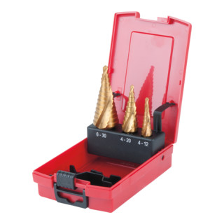 KS Tools Set punte trapano a gradini HSS TiN, custodia in plastica, 3pz.
