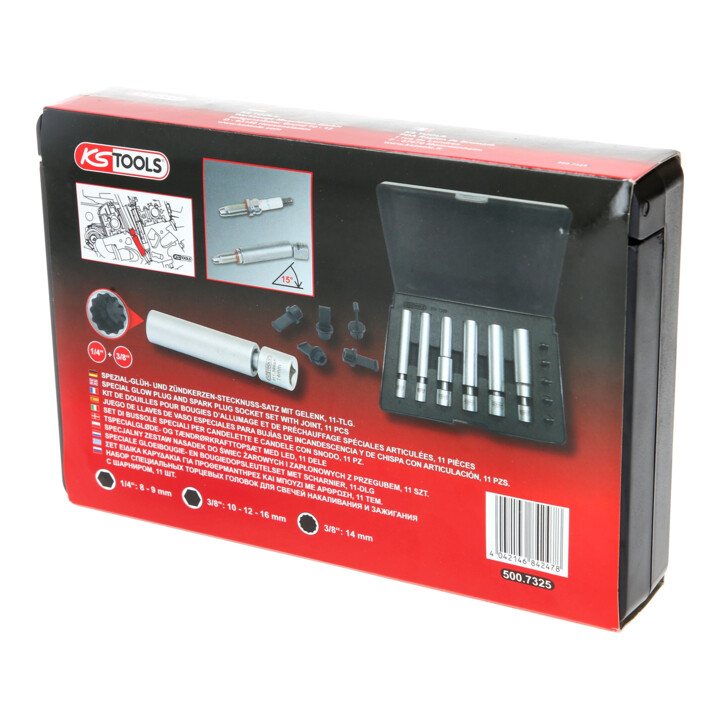 KS Tools set spécial bougie de préchauffage et douille de bougie d'allumage avec joint 1/4 pouce + 3/8 pouce, 11 pcs