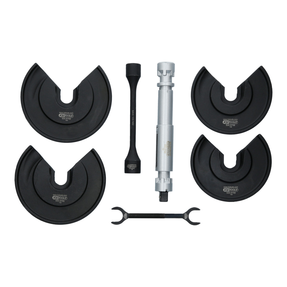 KS Tools Set universale di dispositivi di serraggio telescopici da centro per molle interne, 9pz.