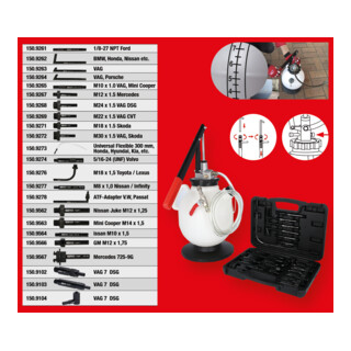 KS Tools Sistema di riempimento olio del cambio con serie di adattatori, 23pz.