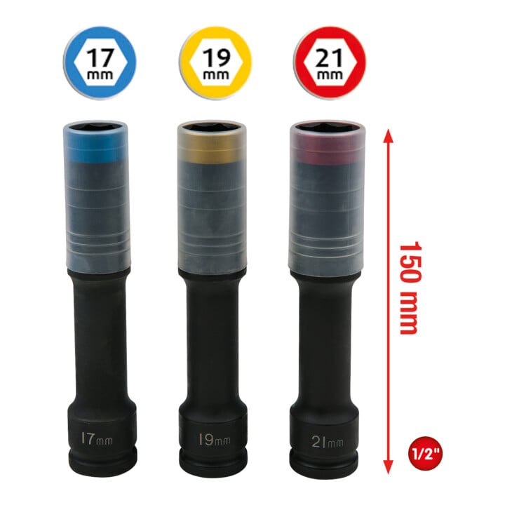 KS Tools SlimPOWER lichtmetalen randdopsleutelset, extra lang, 3-delig, 1/2", 17, 19, 21mm