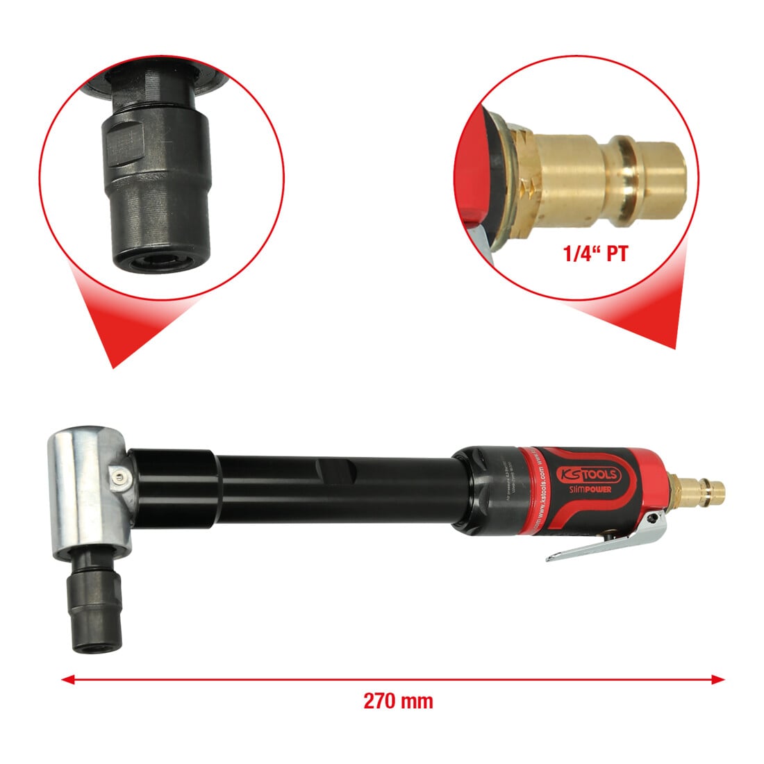 KS Tools SlimPOWER Mini-Druckluft-Winkelstabschleifer, 18.000 U/min