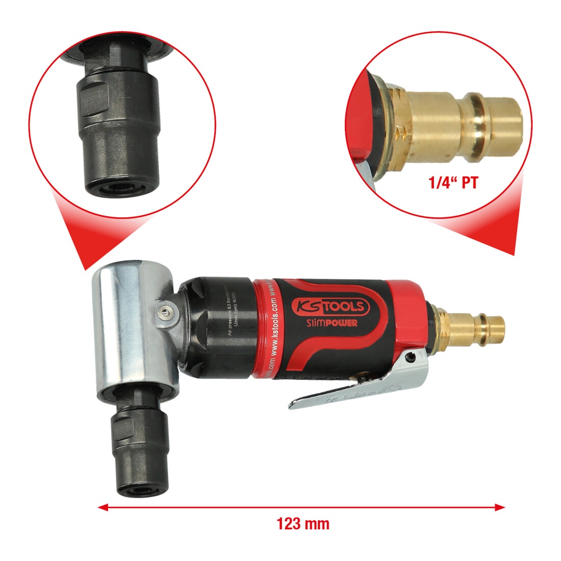 KS Tools SlimPOWER Mini-Druckluft-Winkelstabschleifer, 19.000 U/min