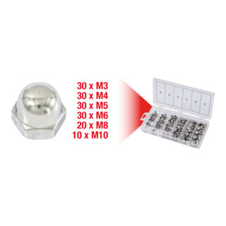 KS Tools Sortiment Edelstahl-Muttern, metrisch, 150-teilig