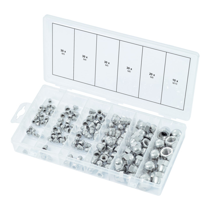 KS Tools Sortiment Edelstahl-Muttern, metrisch, 150-teilig