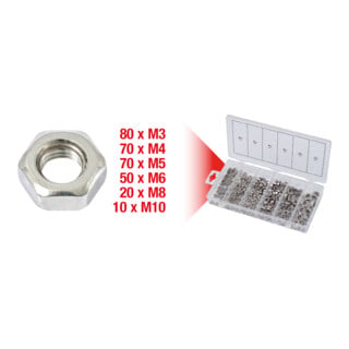 KS Tools Sortiment EDELSTAHL Muttern, metrisch, 300-teilig