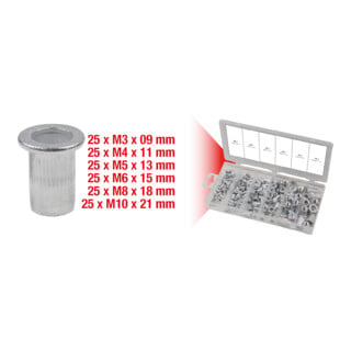 KS Tools Sortiment Gewindenieten, Aluminium, M3x9mm-M10x21mm, 150-teilig