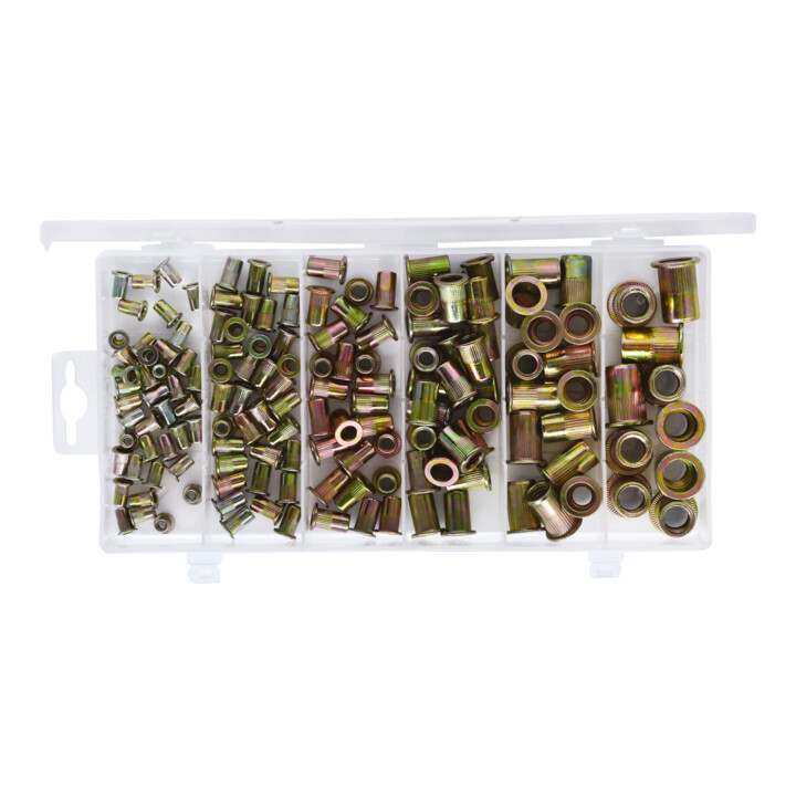 KS Tools Sortiment Gewindenieten, Stahl, M3x9mm-M10x21mm, 150-teilig