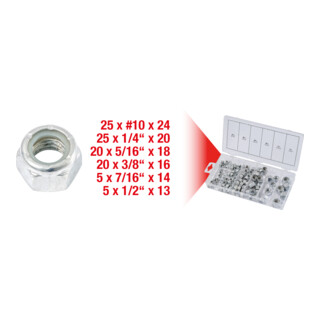 KS Tools Sortiment Muttern, selbstsichernd, UNC, 100-teilig