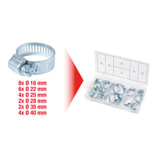 KS Tools Sortiment Schlauchschellen, Ø 16-40mm, 26-teilig