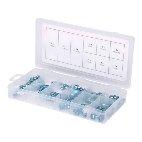 KS Tools Sortiment Schmiernippel, metrisch& Zoll, 70-teilig