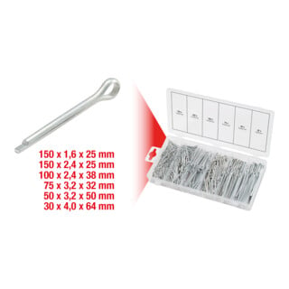 KS Tools Sortiment Splinte, 1,6x25,4mm-4,0x63,5mm, 555-teilig