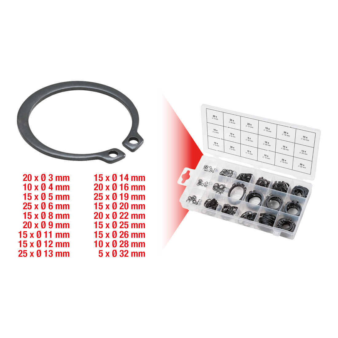 KS Tools Sortiment Sprengringe außen, Ø 3-32mm, 300-teilig