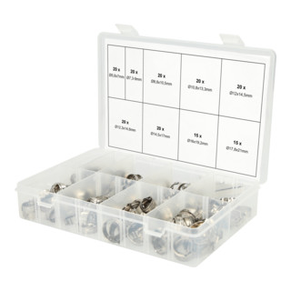 KS Tools Sortiment stufenlose 1-Ohr-Schlauchschellen, Ø 5,8-21mm, 170-tlg.