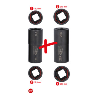 KS Tools Speciale aluminium velg dopsleutelset 1/2 inch voor Ford, 18,5 / 19,5 / 20,5 / 21,5 mm, 2 st.