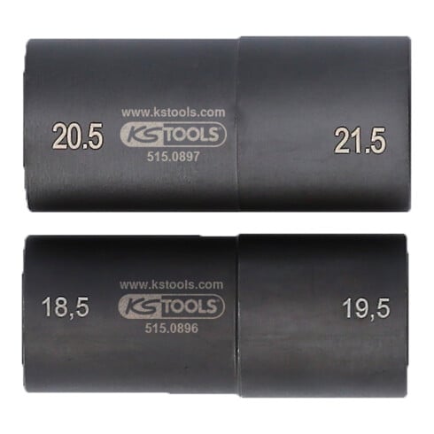 KS Tools Spezial-Alu-Felgen-Kraft-Stecknuss-Satz 1/2 Zoll für Ford, 18,5 / 19,5 / 20,5 / 21,5 mm, 2-tlg.