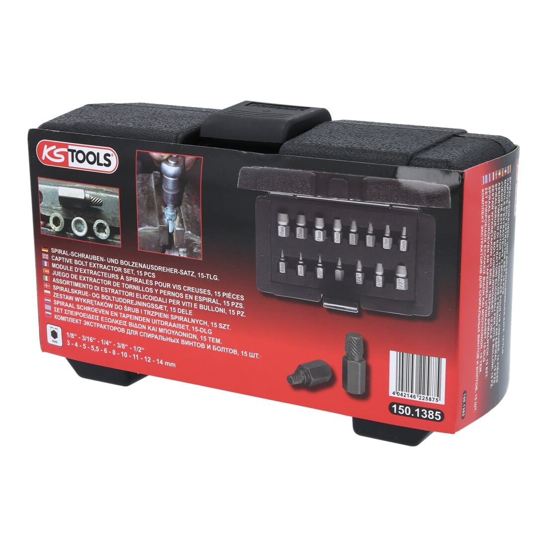 KS Tools spiraal schroef en bout extractorset, 15 stuks