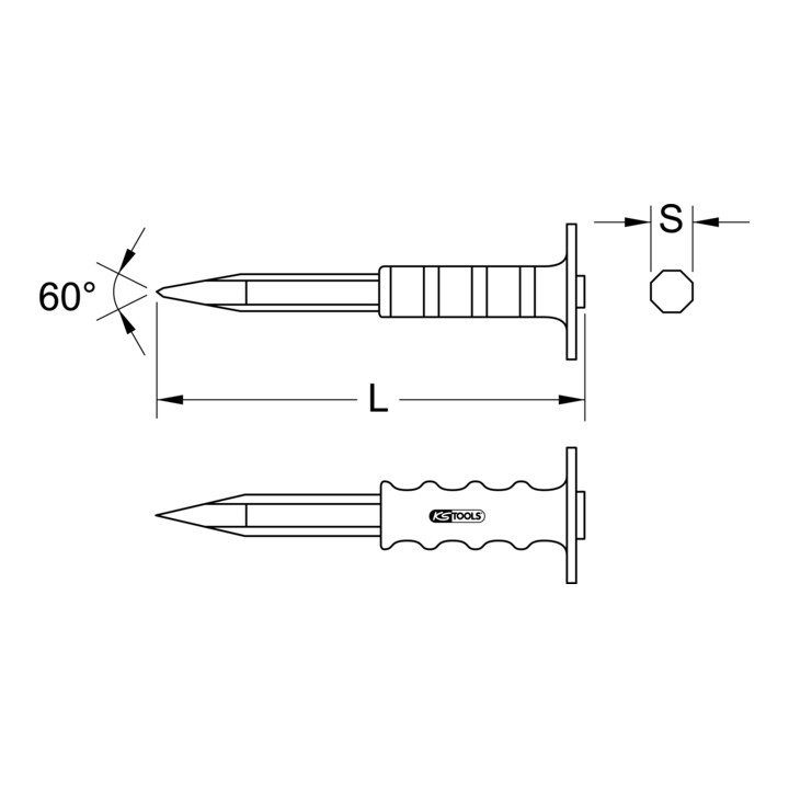 KS Tools Spitzmeißel mit Handschutzgriff, 8-kant, 18x300mm