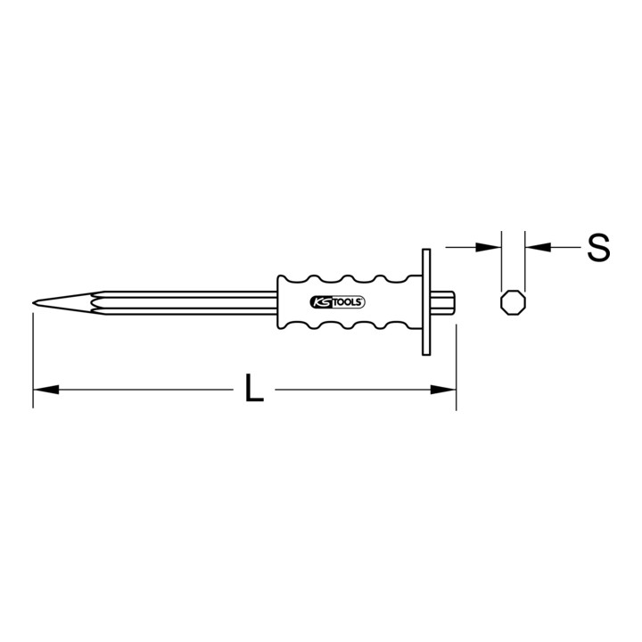KS Tools Spitzmeißel mit Handschutzgriff, 8-kant, 200mm