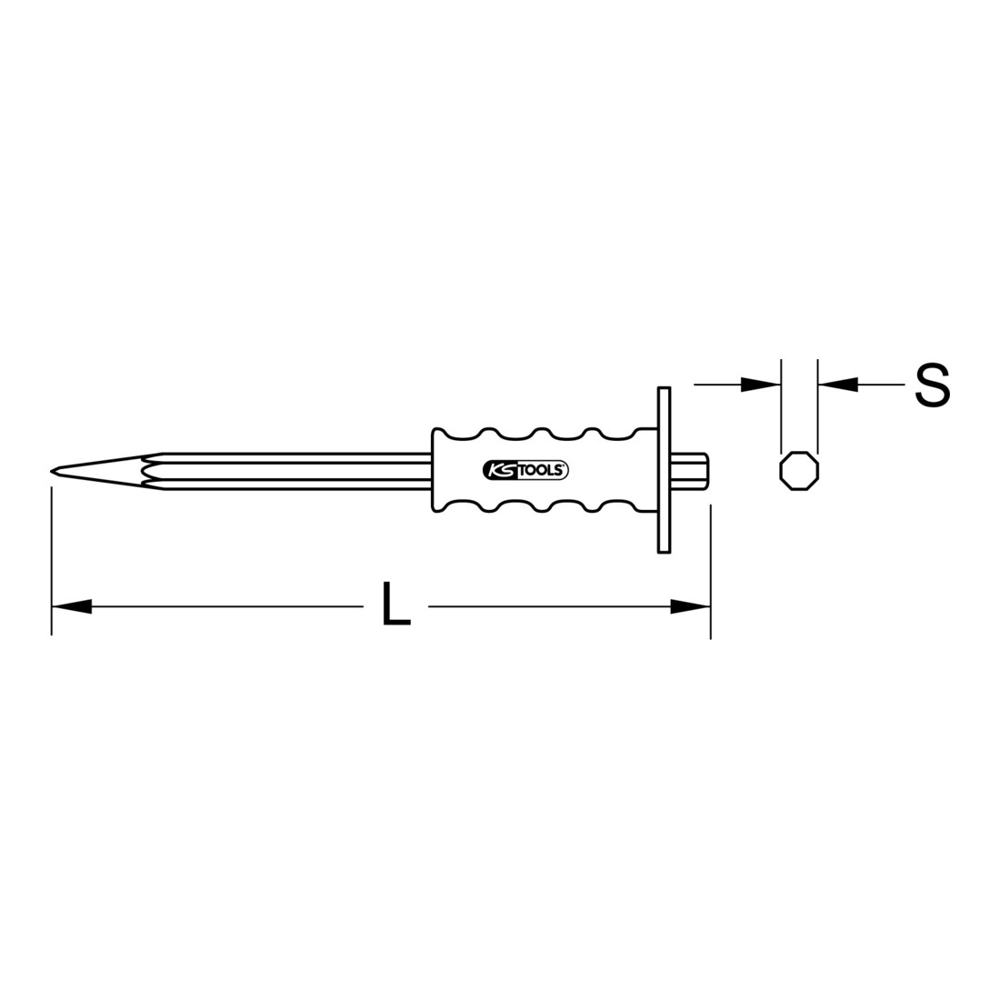 KS Tools Spitzmeißel mit Handschutzgriff, 8-kant, 200mm