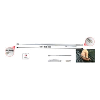 KS Tools Supporto magnetico telescopico 2in1, con ugelli di lavaggio e utensile di messa in fase, 150-675mm