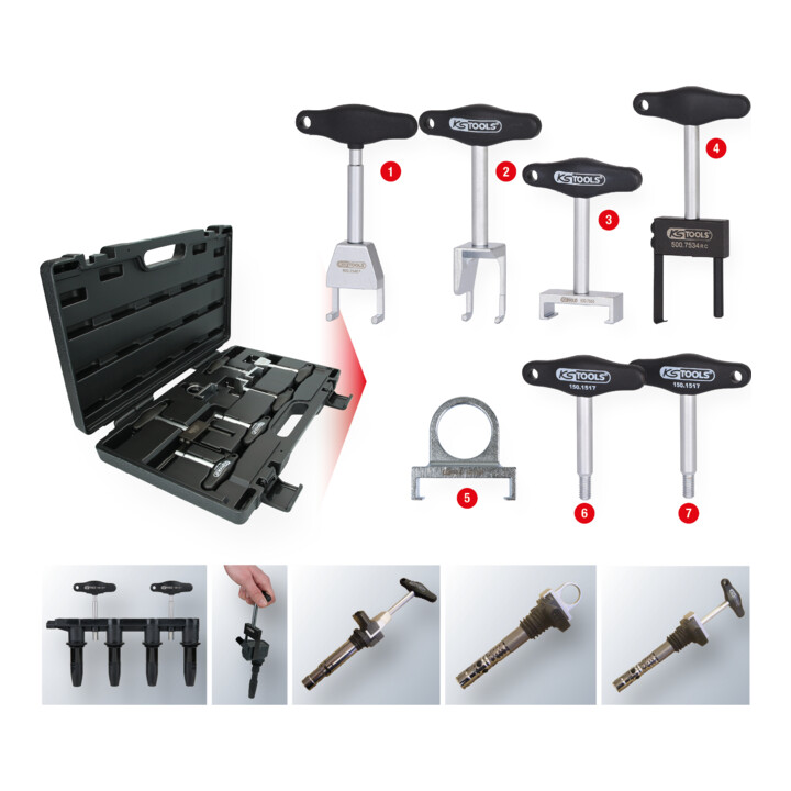 KS Tools T-greep bobinetrekkerset voor VAG en opel motoren, 7 dlg.