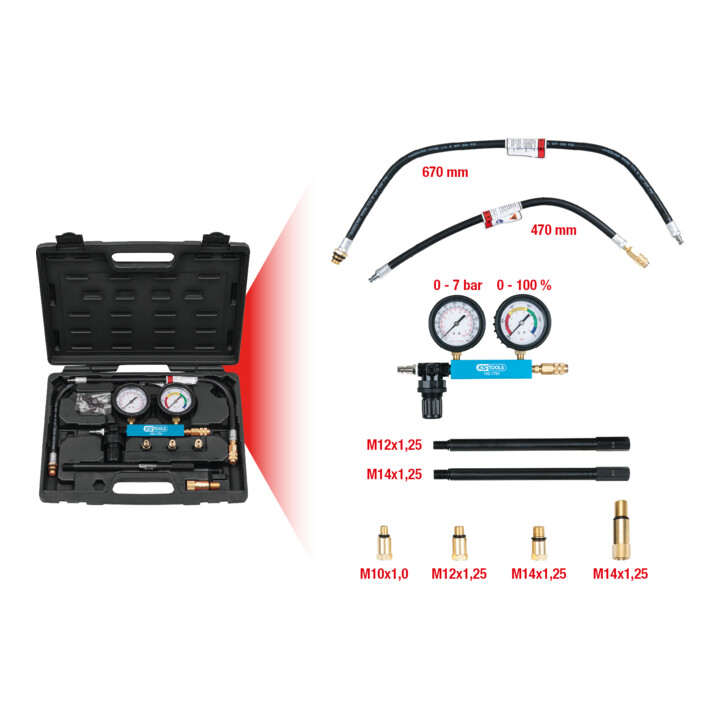 KS Tools Testeur de perte de pression de cylindre, 9 pcs.
