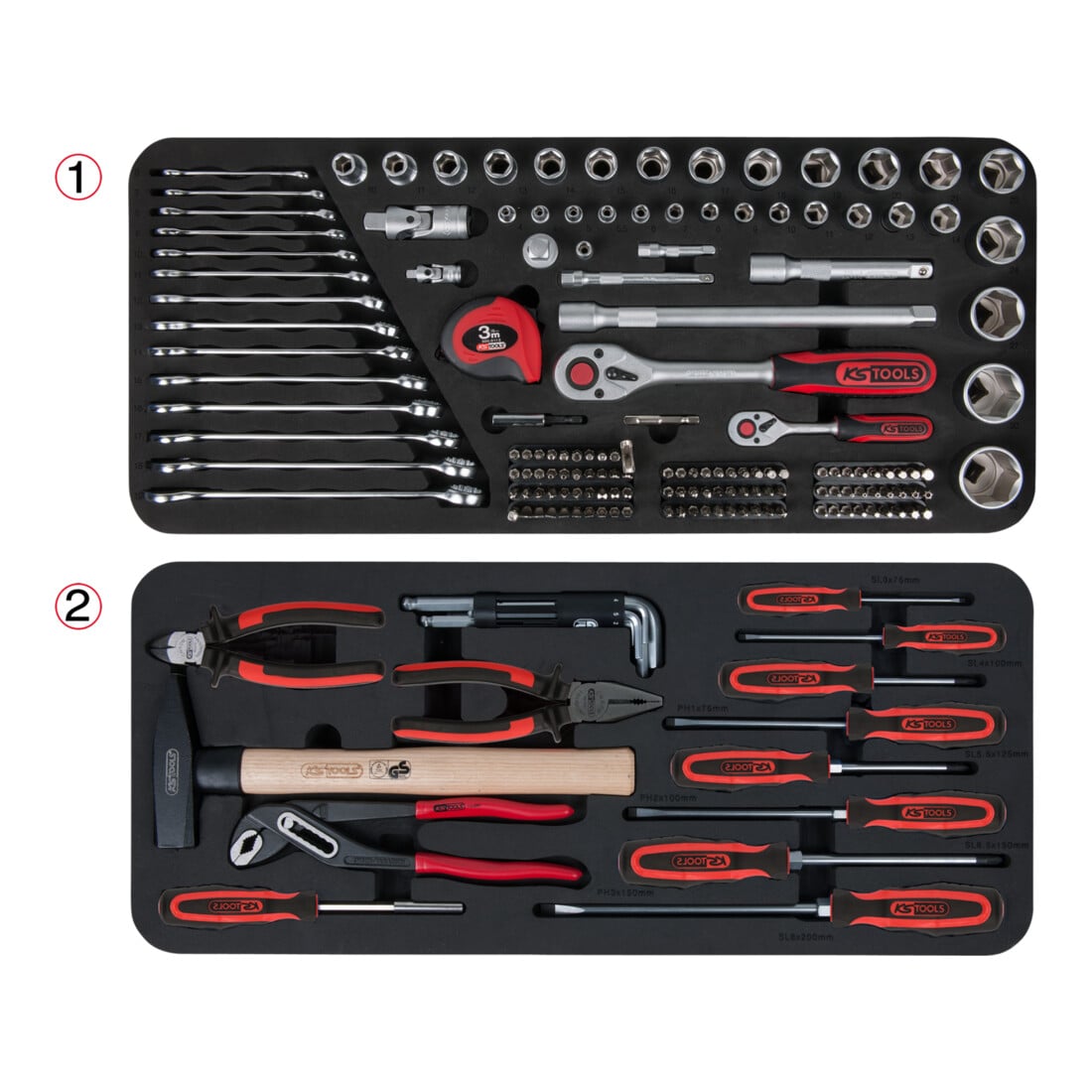 KS Tools TOOLBOX Jeu d'inserts système universel pour 2 plateaux avec 175 outils de qualité supérieure