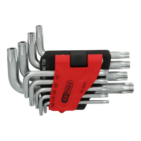 KS Tools TX-Winkelstiftschlüssel-Satz mit Bohrung, kurz, 9-tlg.TB10-TB50