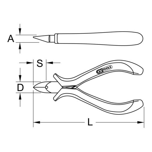 KS Tools Tronchese laterale in metallo duro ESD, testa ovale da 125mm