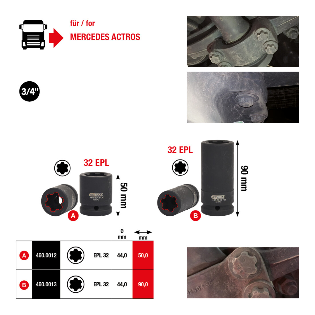 KS Tools TX-E-Plus Stecknuss für Mercedes, 32 EPL, 50mm lang