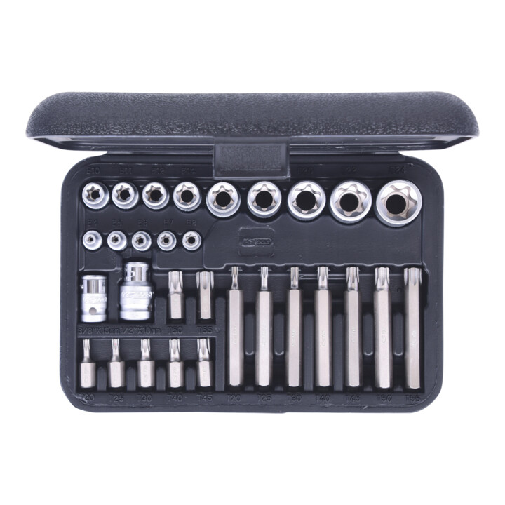 KS Tools TX-Steckschlüssel- und Bit-Satz, 30-teilig Bits mit Bohrung