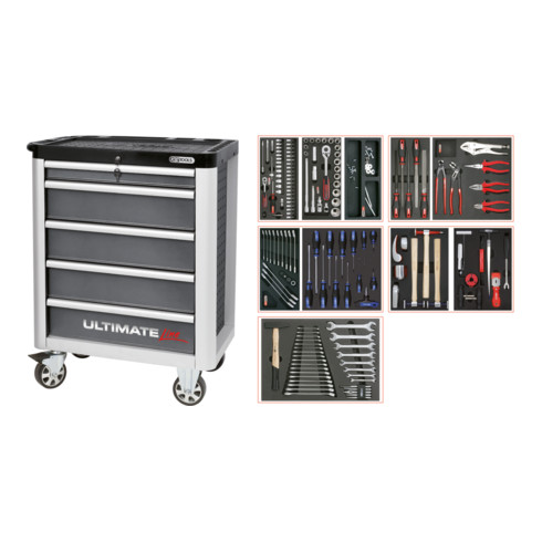 KS Tools ULTIMATEline BODYWORK Chariot d'atelier, 5 tiroirs, 156 pièces gris/argenté