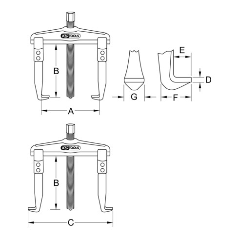 KS Tools Universal-Abzieher 2-armig, umsteckbare Haken