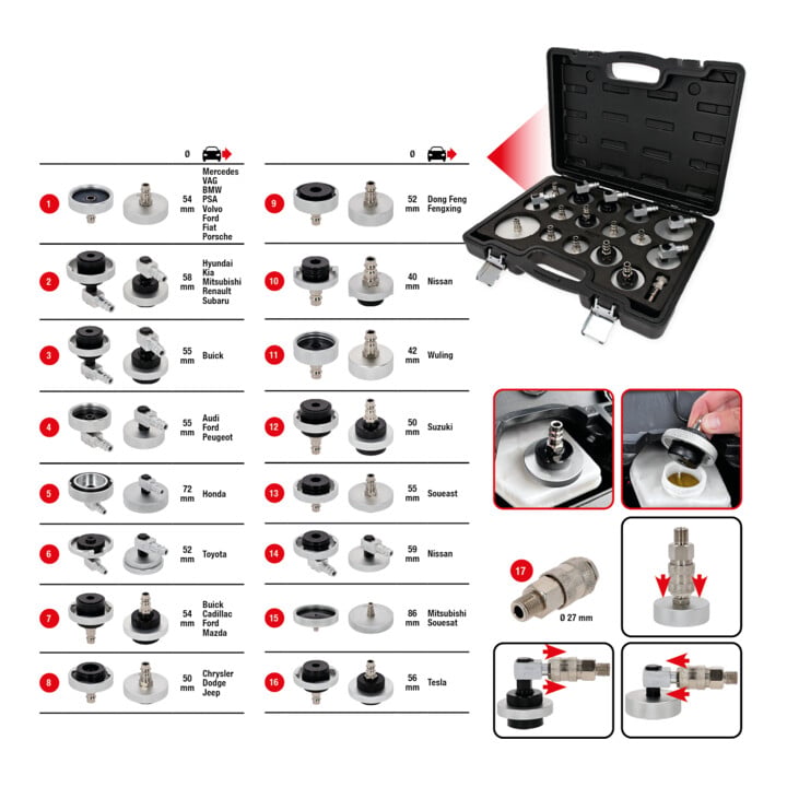KS Tools Universal-Entlüfterstutzen-Adapter-Satz zur Bremsenentlüftung, 17-tlg