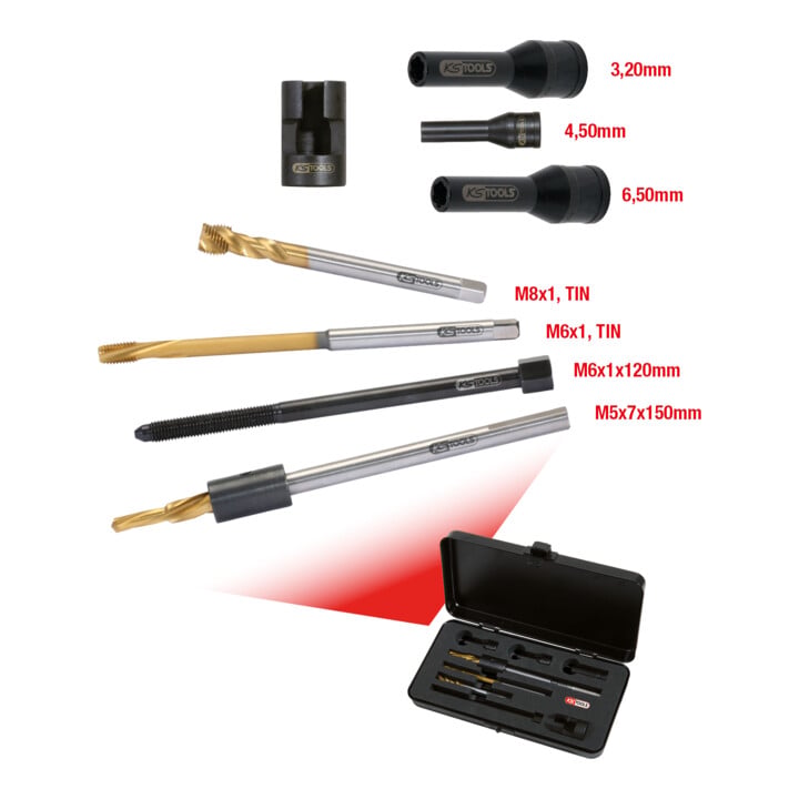 KS Tools Universal Glühkerzen-Ausbohrsatz M8 x 1, 8-teilig