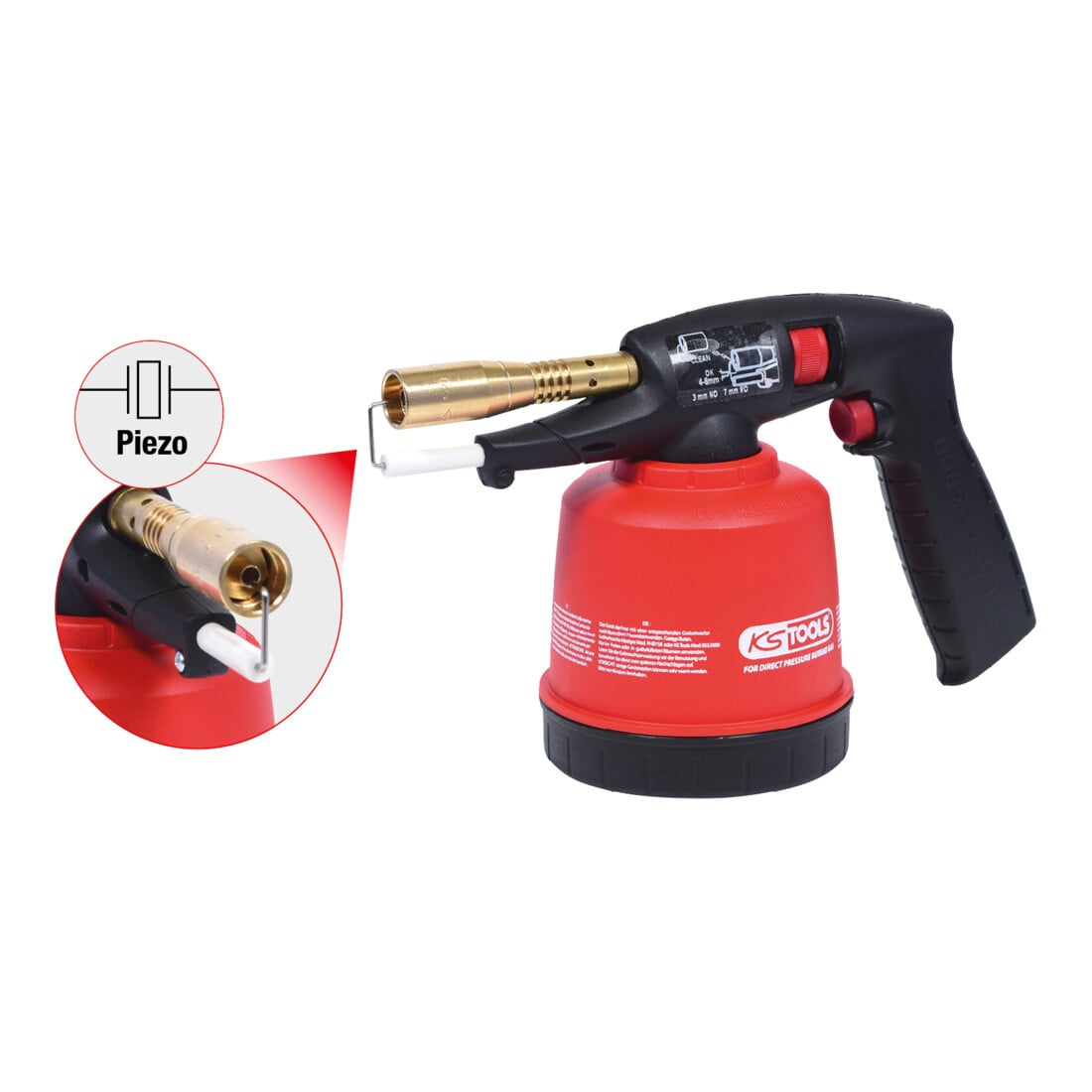 KS Tools Universal-Kartuschenlötgerät mit Piezo-Zündung, rot