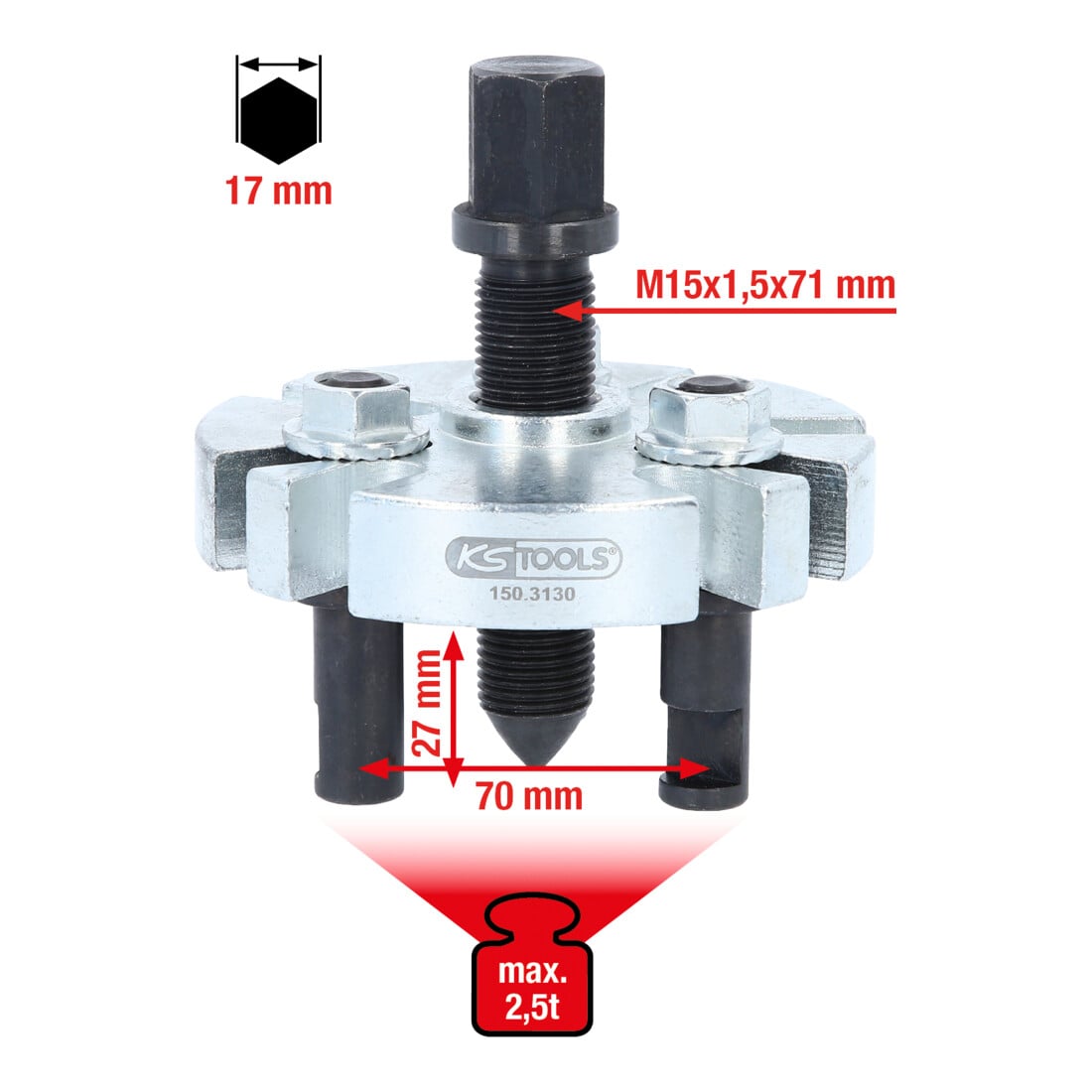 KS Tools universele poelietrekker 3-armig
