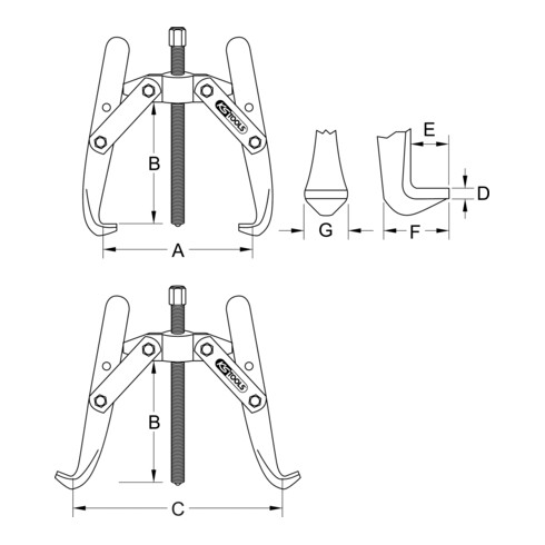 KS Tools universele trekker 2-armig, omkeerbare haken