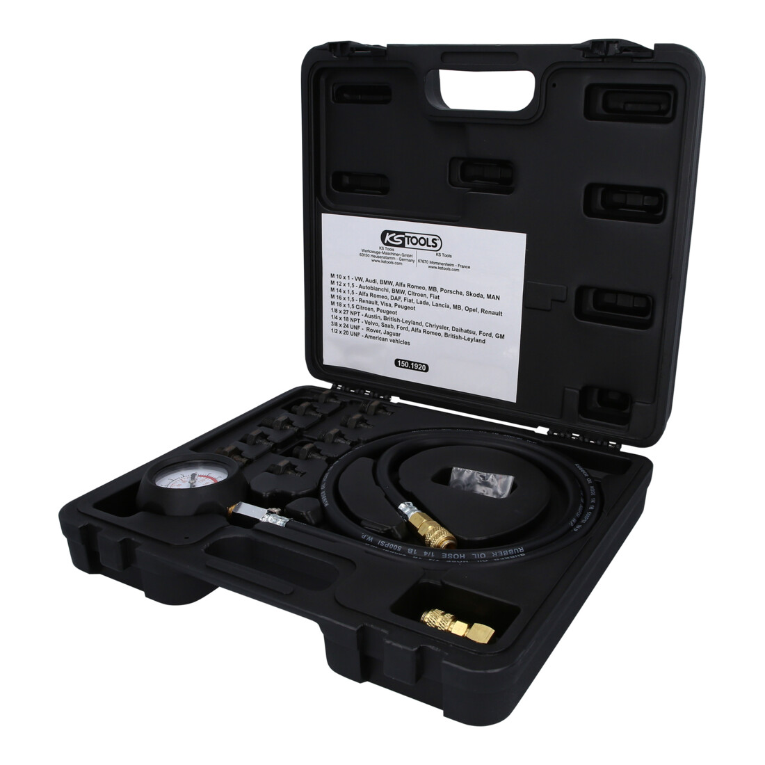 KS Tools Utensile di controllo della pressione dell'olio, 12pz., 0-10 bar