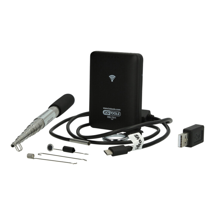 KS Tools Wi-Fi videoscoop set met diameter 3,9 mm 0° HD front camera probe, 7 dlg.