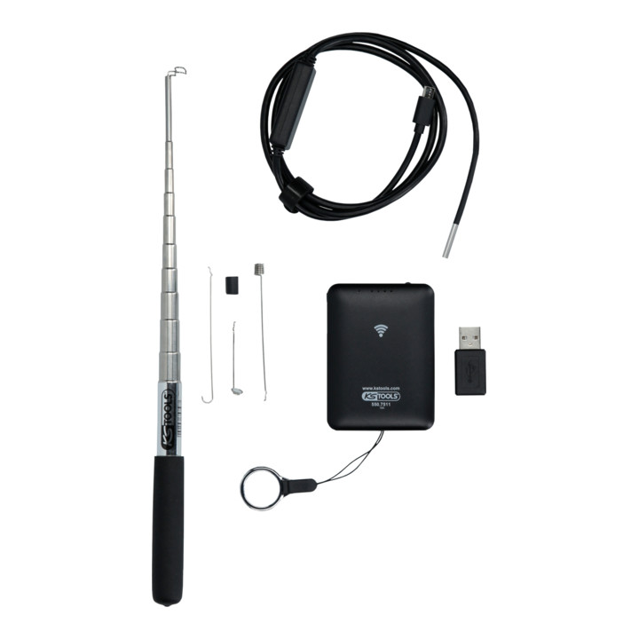 KS Tools Wi-Fi videoscoop set met diameter 3,9 mm 0° HD front camera probe, 7 dlg.