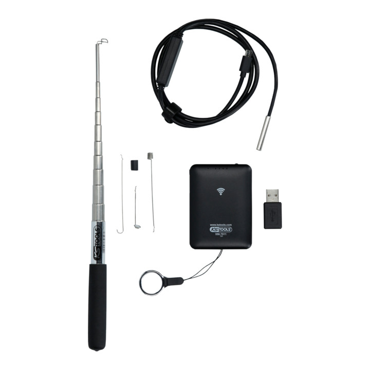 KS Tools Wi-Fi videoscoop set met diameter 5,5 mm 0° HD front camera probe, 7 st.