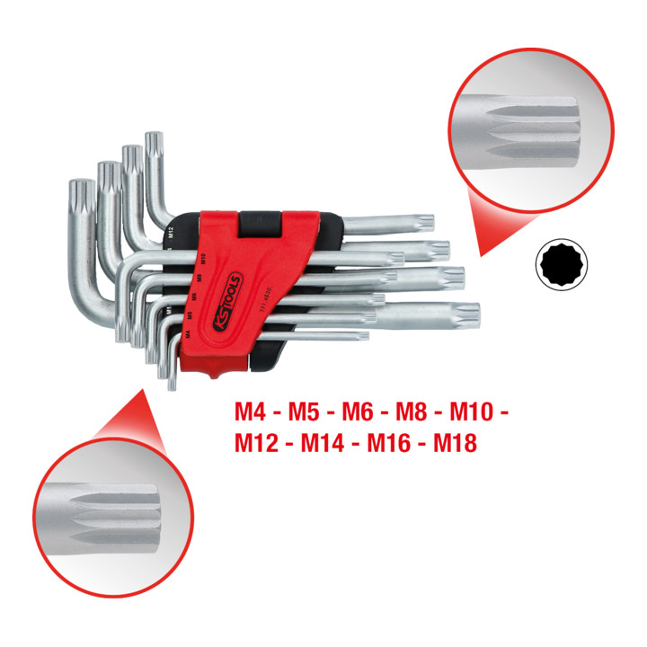 KS Tools XZN-Winkelstiftschlüssel-Satz, kurz, 9-tlg.