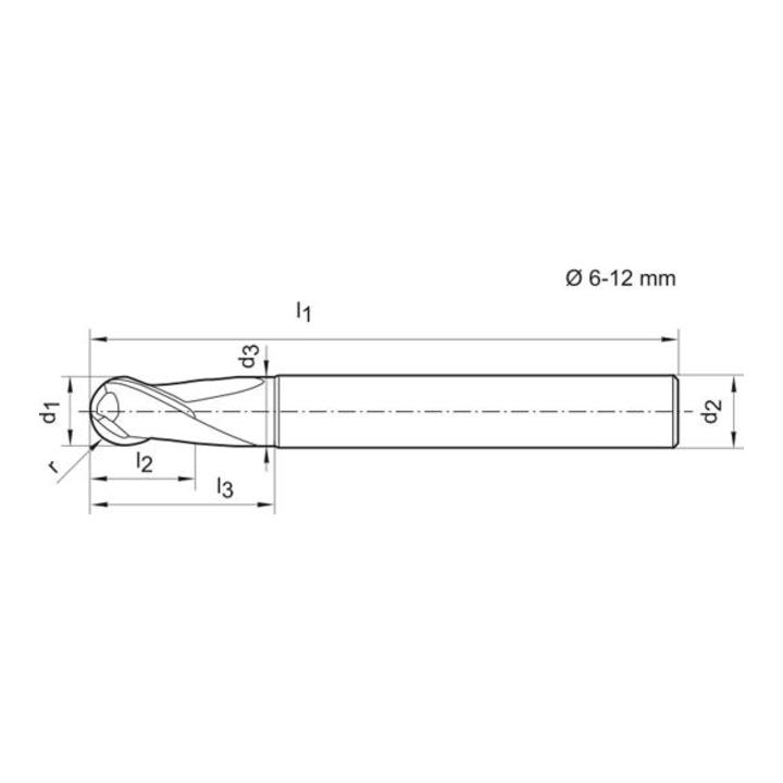 Kugelfr. WN VHM TiALN 8,0 mm HA Z 2 L FORMAT