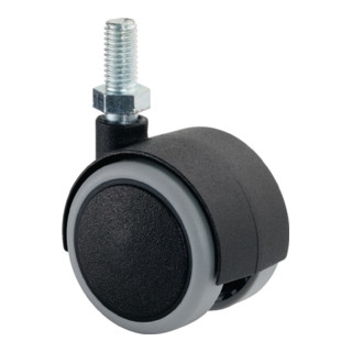 Kunststoffdoppelrolle D.50 mm Trgf.50 kg m.Gew.stift M10 PA