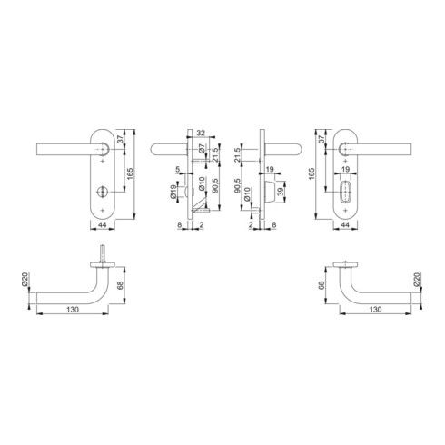 Kurzschild-Drückergrt. Bonn 150Z/353K Klasse 3 Bad SK/OL Entf. 78mm VK 8mm
