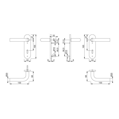 Kurzschild-Drückergrt. Bonn 150Z/353K Klasse 3 OB Entf. 72mm VK 8mm
