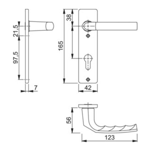 Kurzschildgarnitur Birm.1117/202KP Alu.F1 PZ eck.Drückergrt.HOPPE