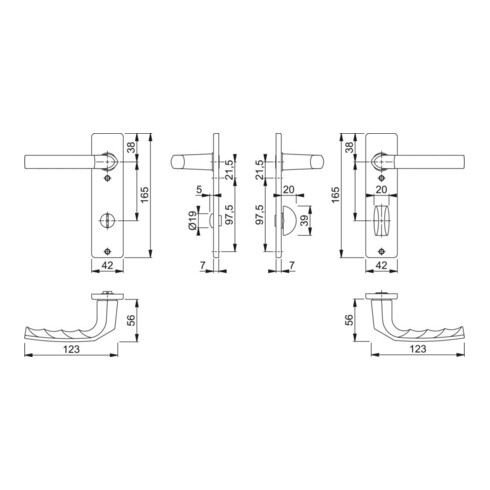 Kurzschildgarnitur Birm.1117/202KP Alu.F1 SK/OL eck.Drückergrt.HOPPE